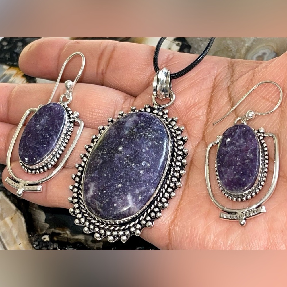 “The Peace Stone” Lepidolite Pendant & Earrings Set